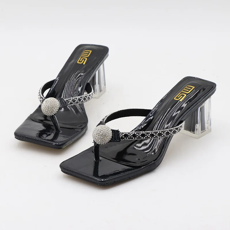 Шлепанцы женские на высоком каблуке квадратный носок сланцы большие размеры