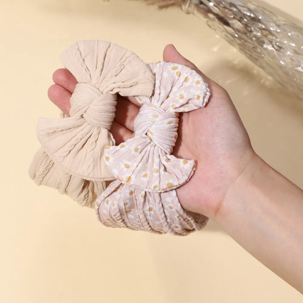 Вязаные разноцветные детские повязки на голову с бантом 3 шт/комплект