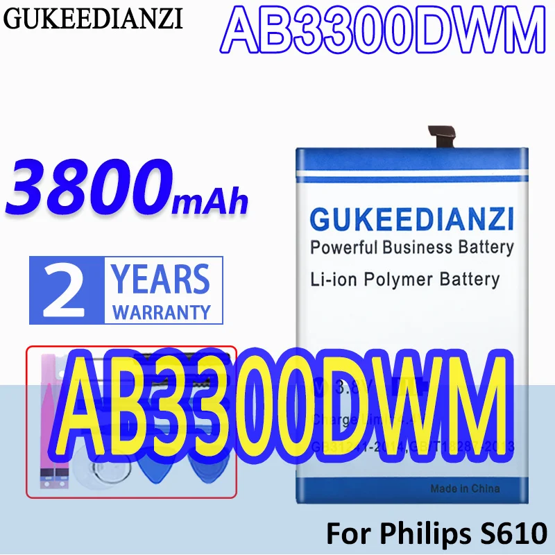

High Capacity GUKEEDIANZI Battery AB3300DWM 3800mAh For Philips S610 Mobile Phone Batteries