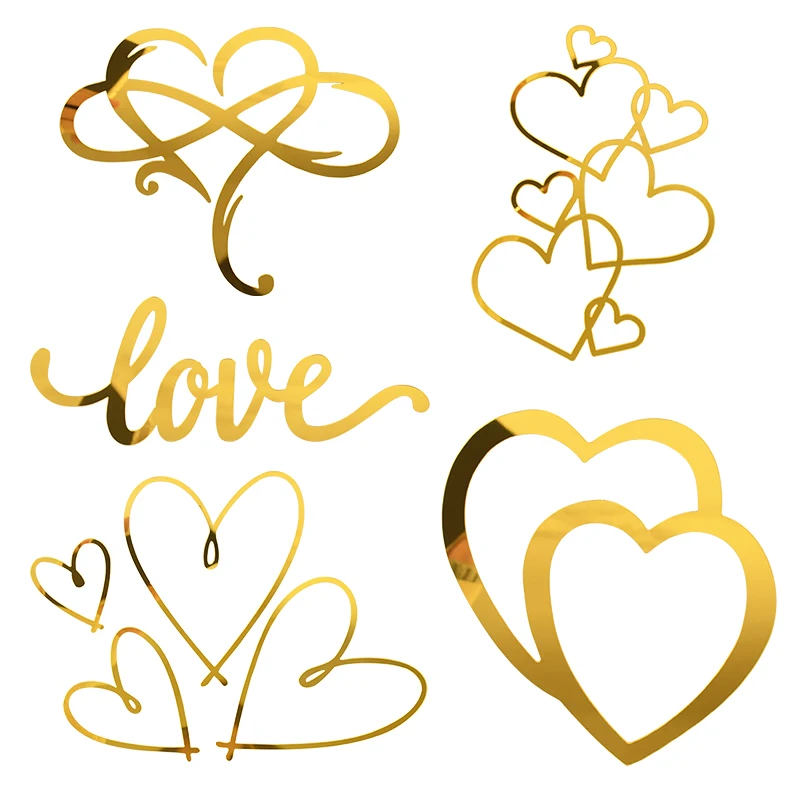 

Gold Acrylic Love Heart Cake Topper Wedding Cake Decoration Valentine Day Anniversary Birthday Party Dessert Cake Insert Supply