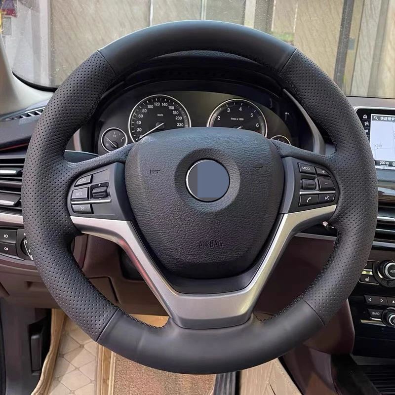 

For BMW F20 F21 F22 F23 F30 F31 F34 F32 F33 F36 Hand-Stitched Black Genuine Leather Car Steering Wheel Cover