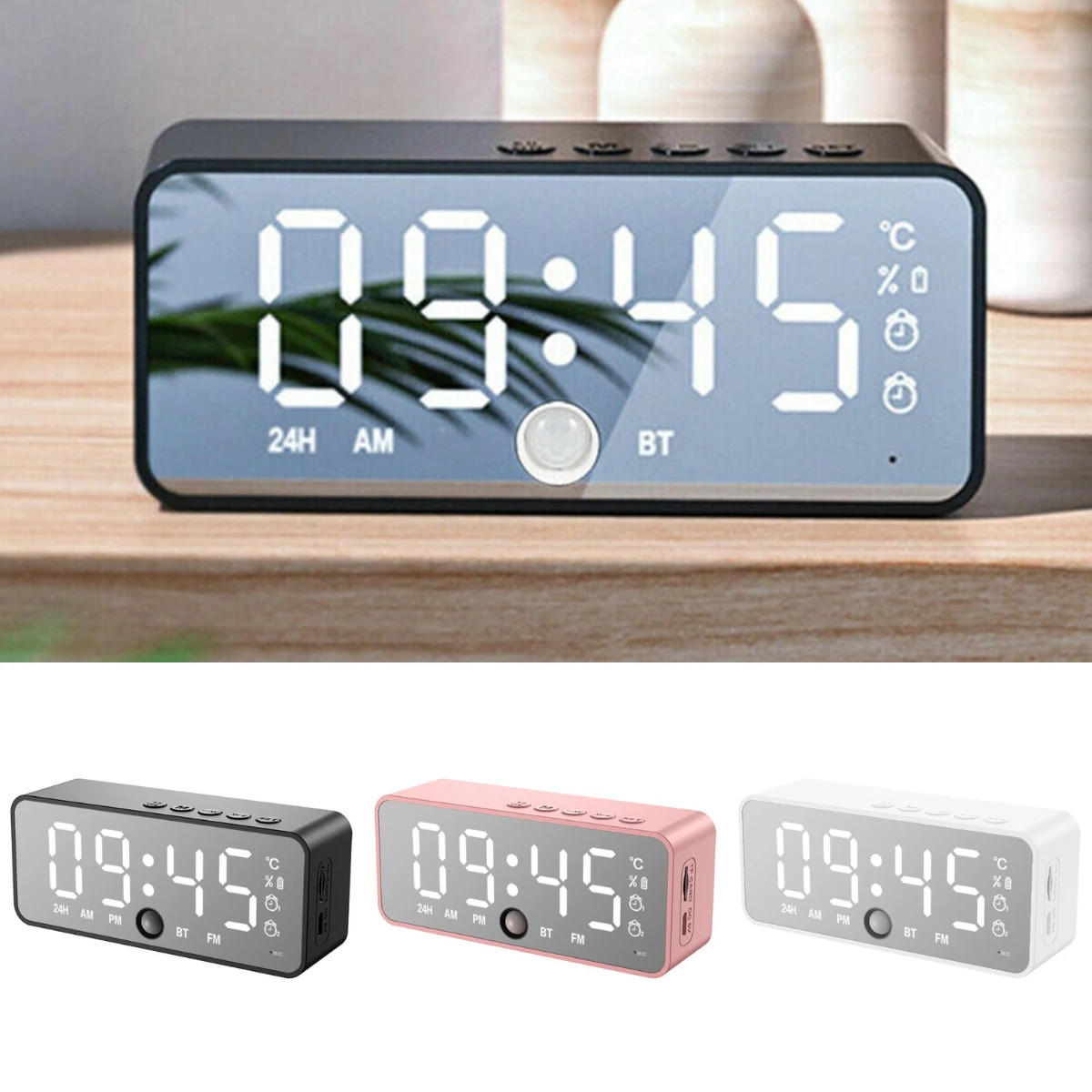 Светодиодный зеркальный цифровой будильник беспроводной Bluetooth динамик MP3 FM-радио