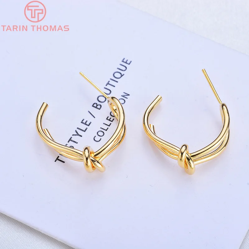 

(2577)6PCS 24MM 24K Gold Color Brass Double Line Knot Stud Earrings High Quality Diy Jewelry Findings Accessories