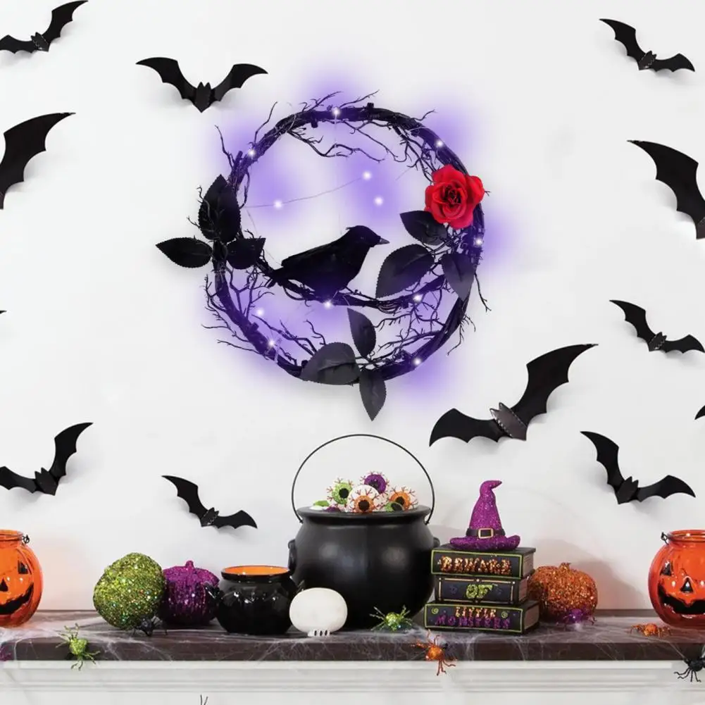 Гирлянда на Хэллоуин светящиеся мертвой ветви венок с черной вороной гирлянда