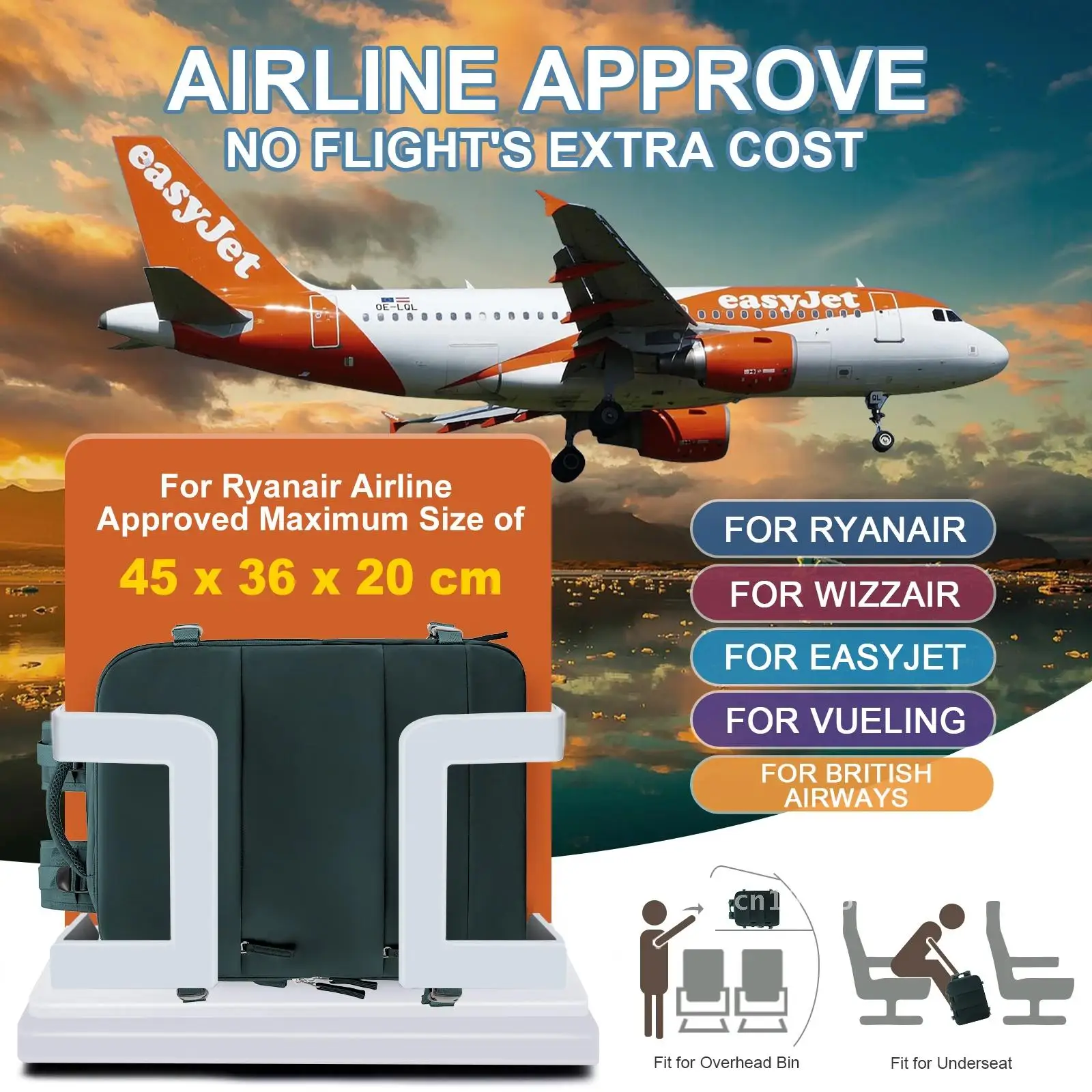 Рюкзак Easyjet Cabin Bag 45x36x20, 40x20x25 Ryanair Carry-Ons, женскиймужской дорожный рюкзак для самолета, рюкзак для ноутбука размера кабины (art.: 3920cb4b018eb) - 3920cb4b018eb