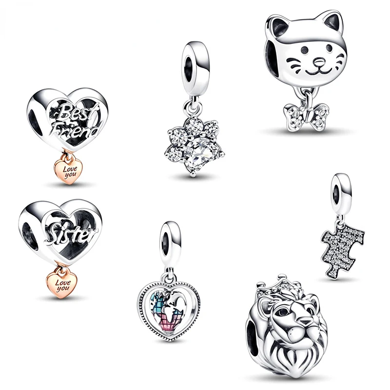 

Новинка 2022 г., подвеска «сделай сам» из серебра 925 пробы с бусинами в виде льва, кота, домашний вращающийся кулон в форме сердца и глобуса для матерей, рождественские подарки для браслета-талисмана