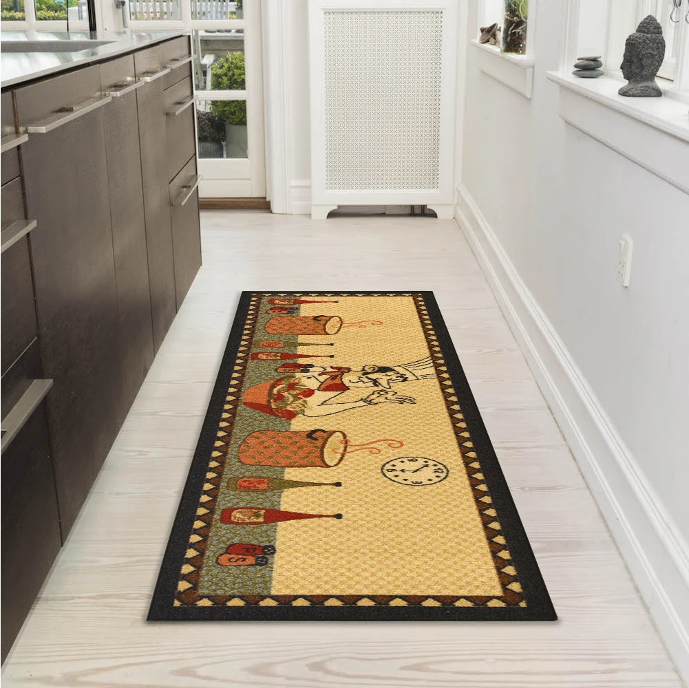 

New Hot Sale Kitchen Floor Mat Tableware Pattern Entrance Doormat Bathroom Door Floormat Parlor Washable Cartoon Long Rugs