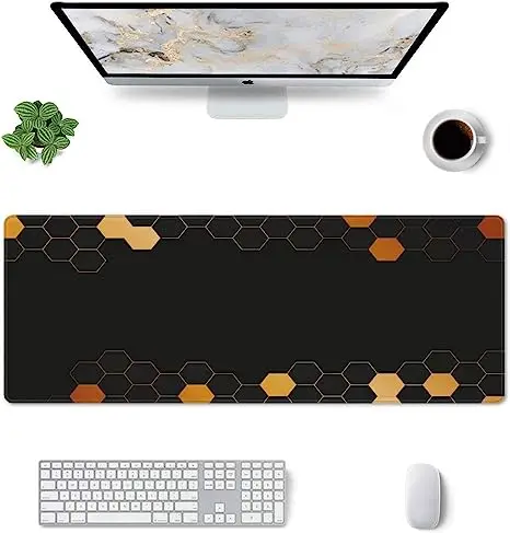 

Honeycomb Extended Mouse Pad 35.4x15.7 Inch Minimalism Black Gold Hexagon Non-Slip Rubber Base Large Gaming Mousepad for Office