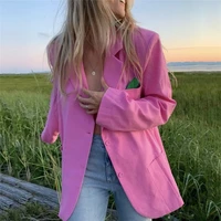 2021 temperament simple casual pure cotton loose women suit jacket elegant chic single breasted outwear fashion thin blazer coat