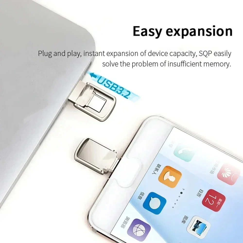 Фото Флеш-накопитель Lenovo Metal U Disk 2 ТБ с интерфейсом USB3.2 Type-C для передачи данных между мобильным телефоном и компьютером, большая емкость. №3