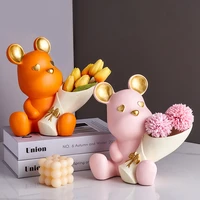 ins style cute bear figurines resin miniatures dried flower decorative desktop storage ornament desk accessories home decor gift