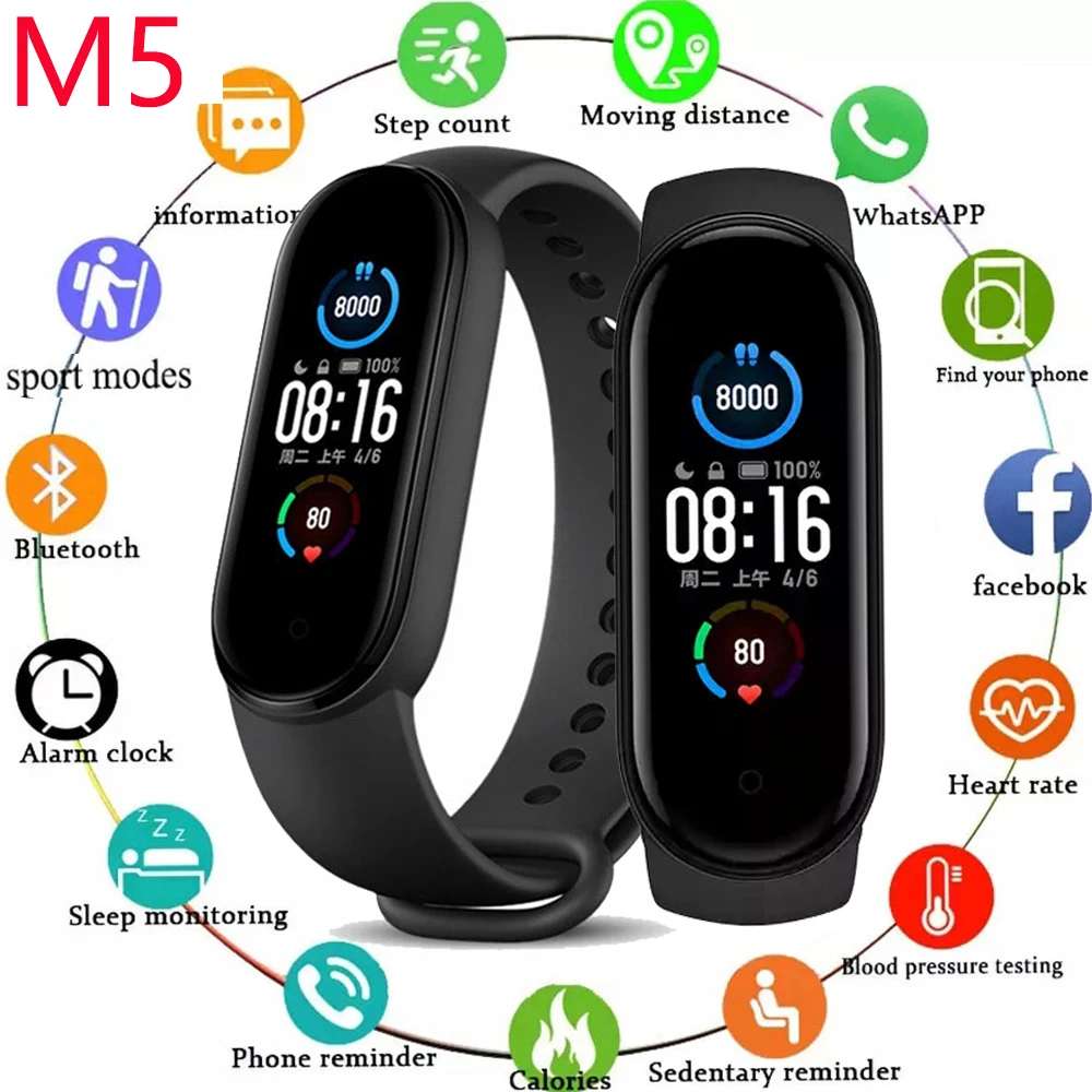 

New M5 Smart Watch Men Women Blood Pressure Heart Rate Monitoring Sport Waterproof smart bracelet For Smartphone Xiaomi PK M6 M7