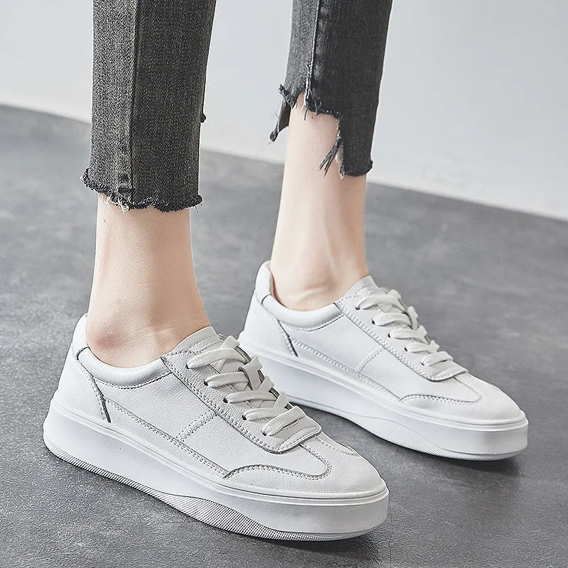 Leather White Shoes Women's Summer Trendy Shoes Summer New All-match Breathable Flat Shoes Casual Women's Shoes