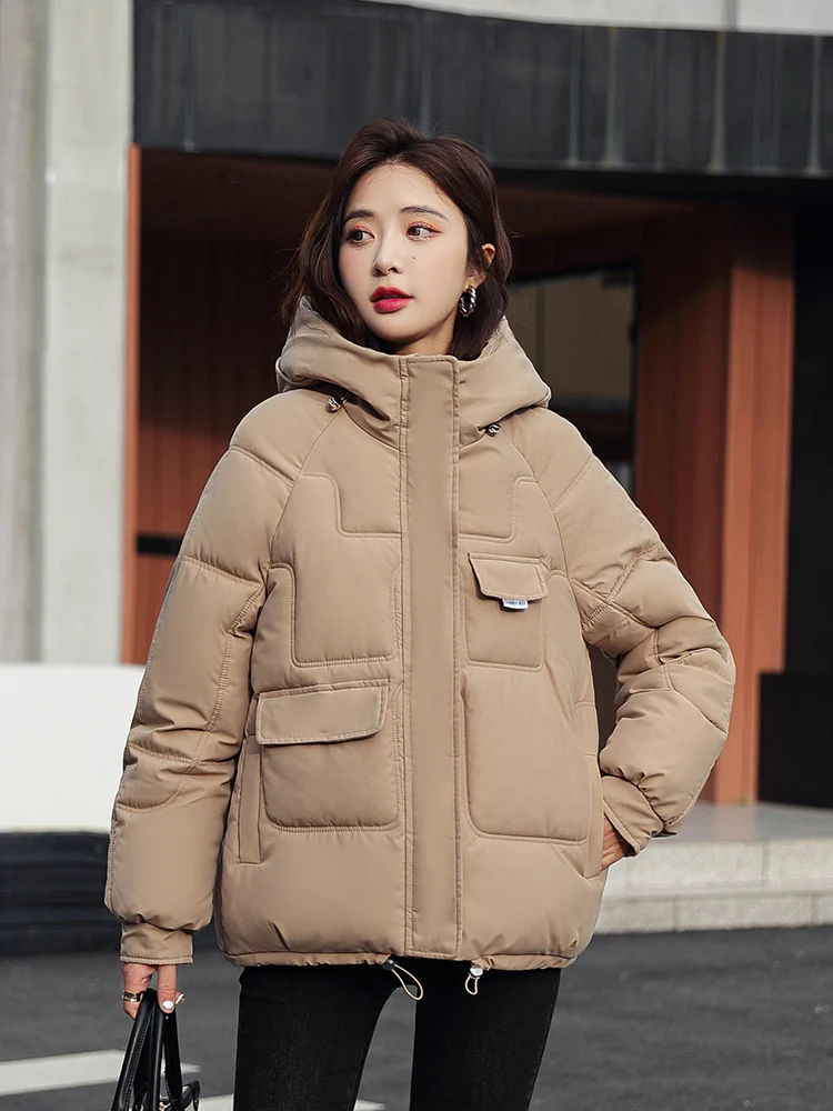 2023 Winter Parka Coat Women Hooded Down Cotton Jacket Female Casual Loose Thick Warm Short Coat Basic Fashion Solid Outwear