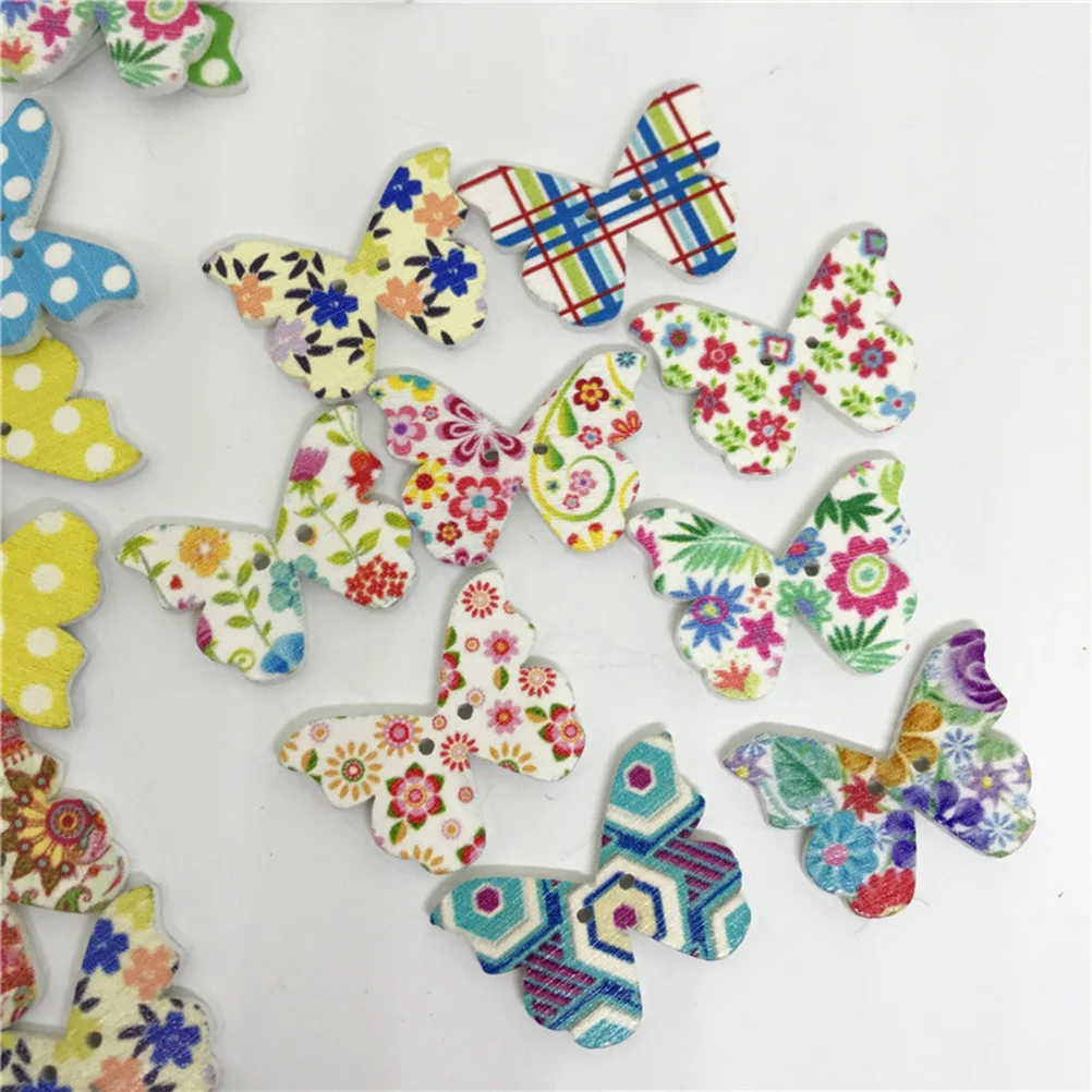

50 Pcs 28*20mm Mixed Random Painting Colorful 2 Holes Wooden Buttons Decorative Wood Button for Sewing Crafting Clothing