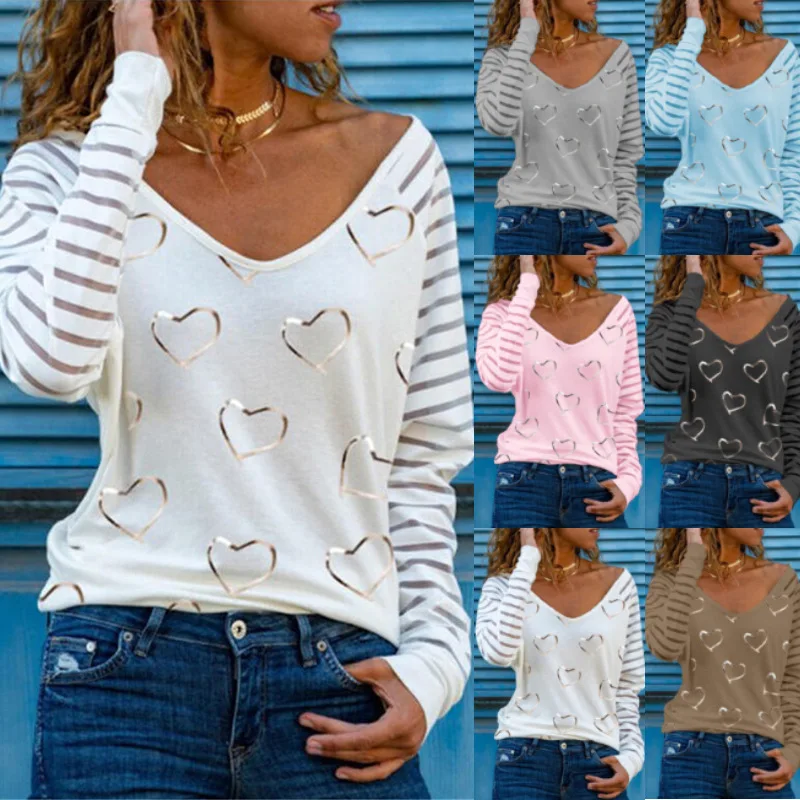

Top 2023 Early Autumn New Love Printing V-Neck Slim Long Sleeve Undercoat