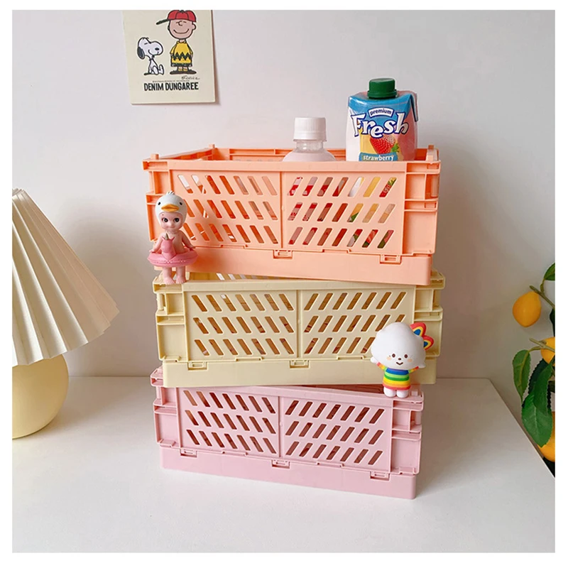 

Mini Basket Plastic for Shelf Home Kitchen Storage Bin Organizer Stacking Folding Storage Baskets for Classroom Bedroom Bathroom