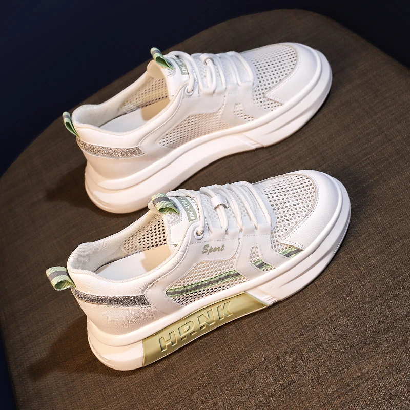 Real Soft Leather Mesh Breathable White Shoes Female Spring 2023 New  Students Casual Sports Shoes Women Shoes