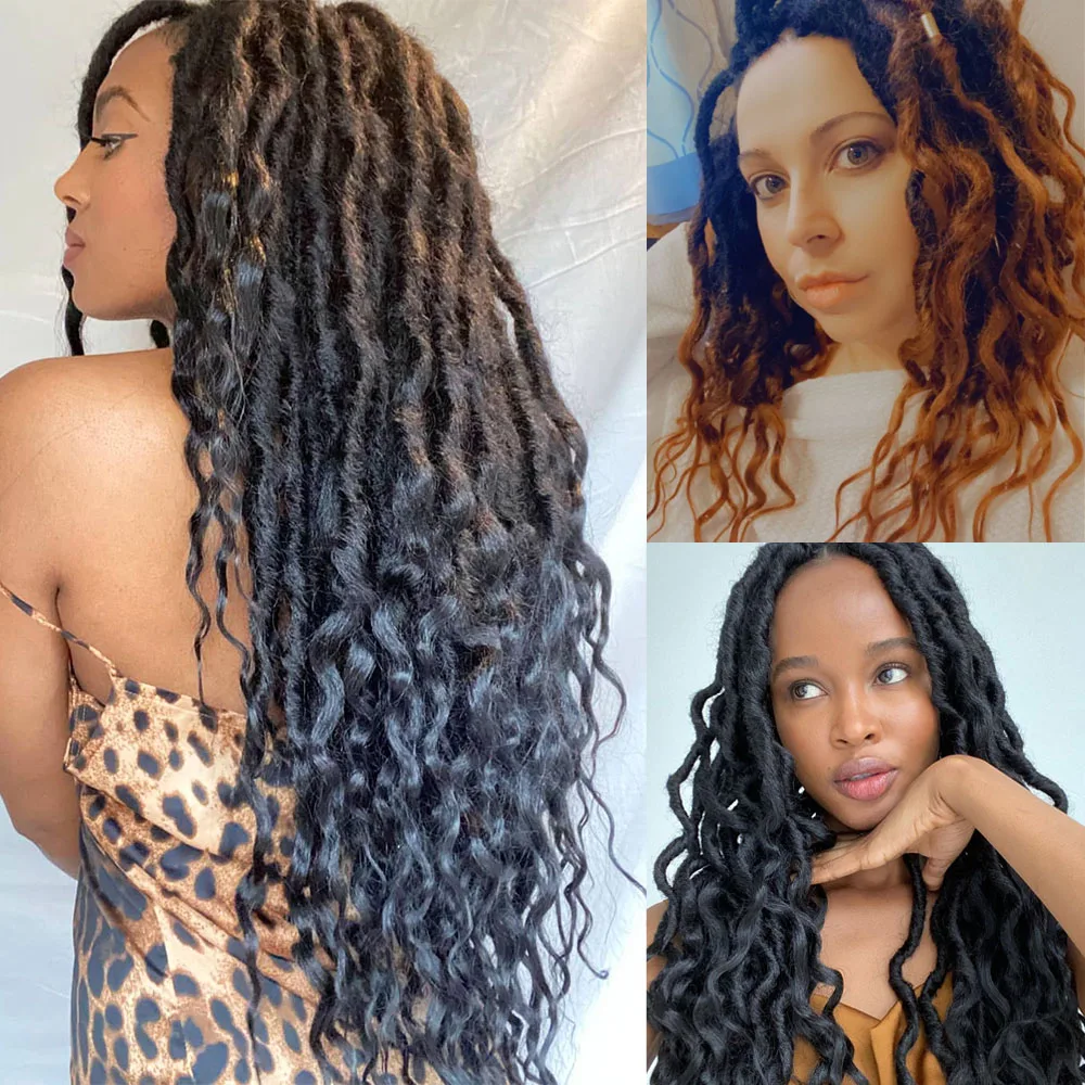 Faux Locs Crochet Braid Goddess Hair Bohemian Locs Pre-looped Ombre Synthetic Hair16&24 Inches Afro Dreadlock images - 6