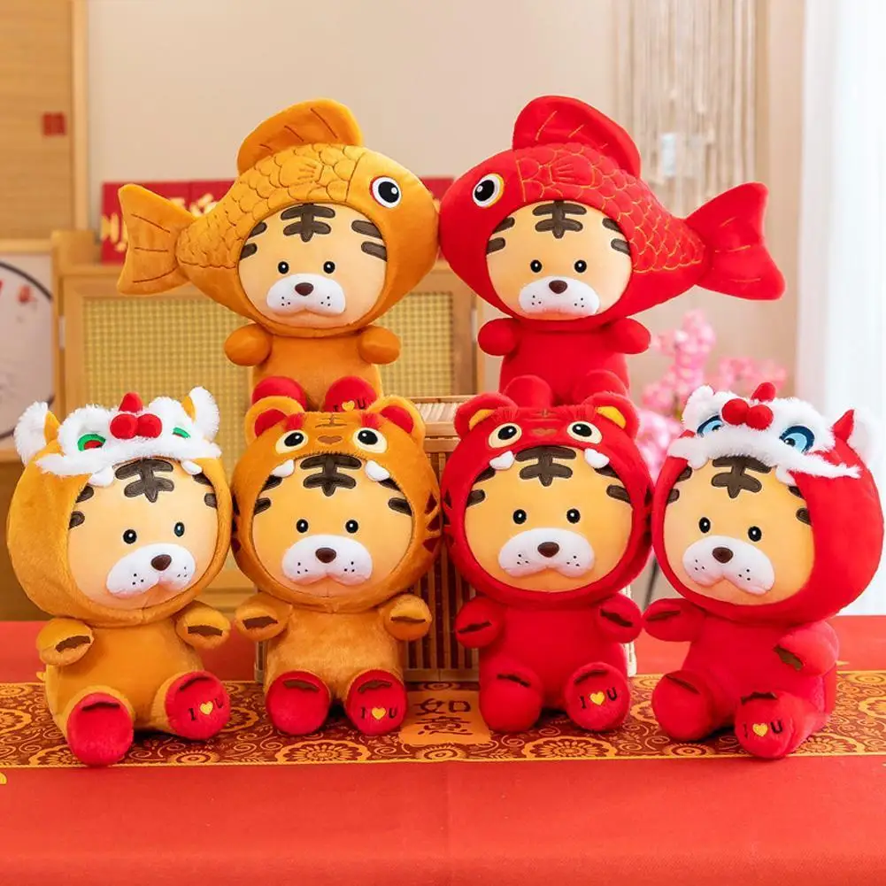 

25cm New Year Tiger Mascot Zodiac Tiger Plush Stuffed Doll Toy Chinese Style Kawaii Red Tiger Mascot Plush Doll For Kids Gifts