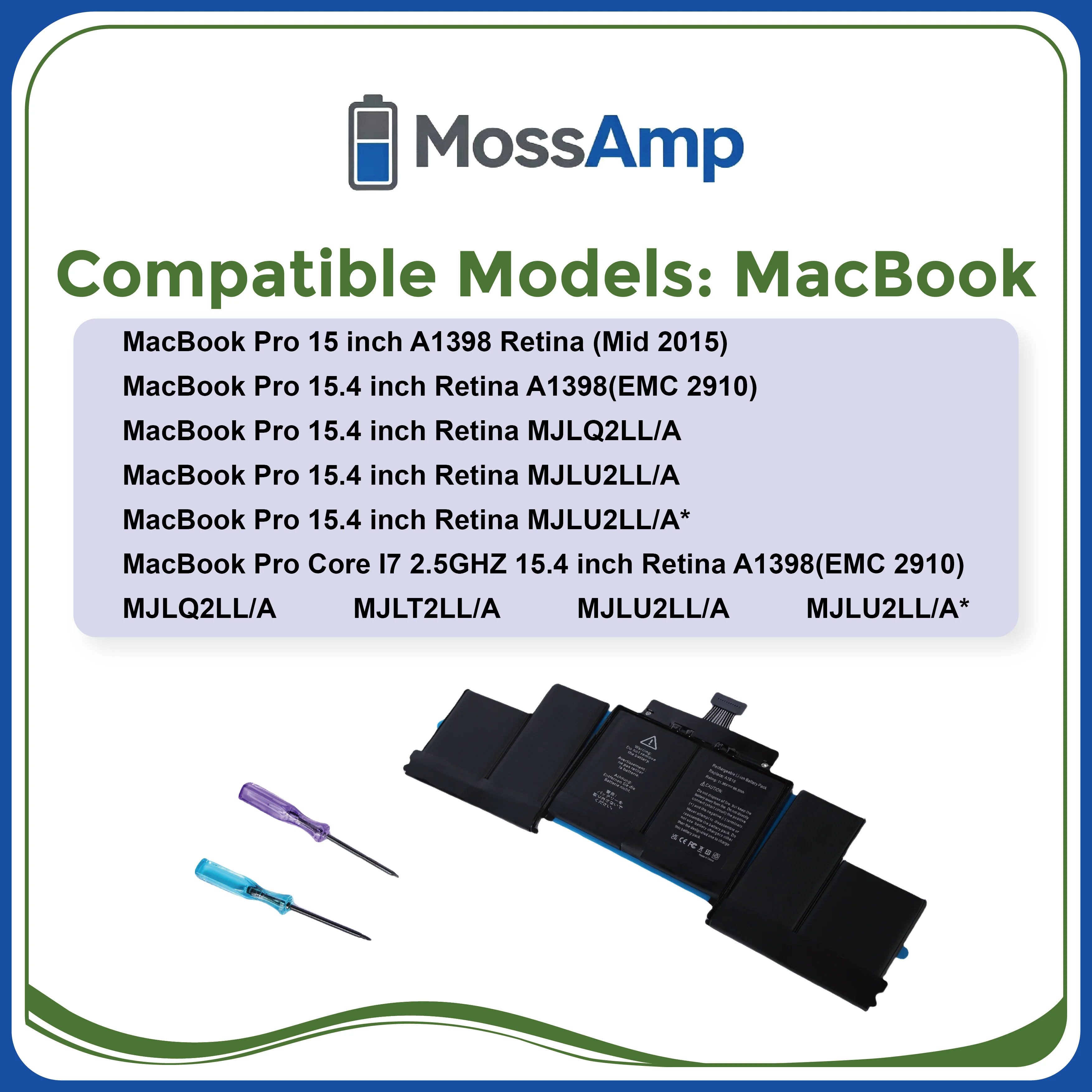 Фото MossAmp A1618 для APPLE MacBook Pro 15,4 дюйма Retina A1398 (EMC 2910), 15 дюймов A1398 (середина 2015 г.), подходит для A1389 (EMC 2909) №2