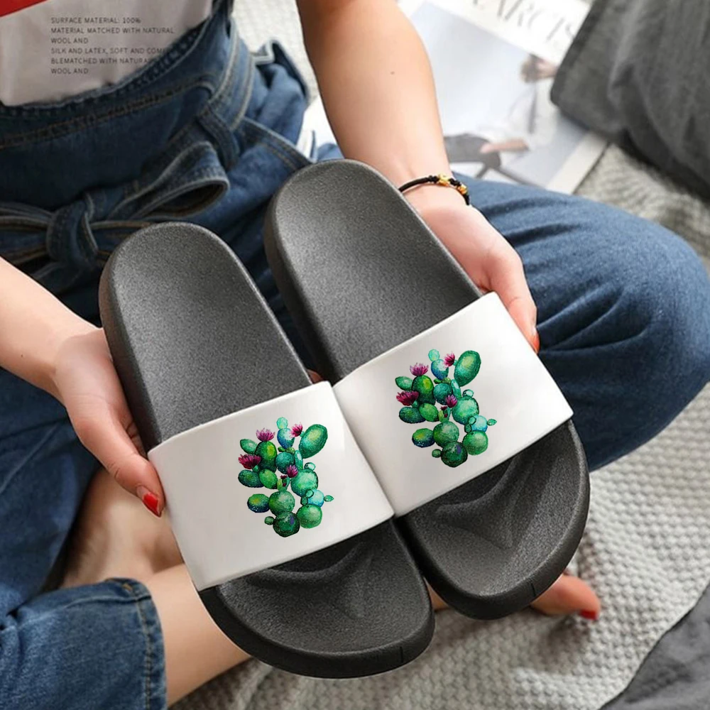 

Women Slipper Cactus Flowers Print Kawaii Summer Slipper Pvc Outdoor Slides Thick Soled Pool Indoor Home Unisex Slippers A