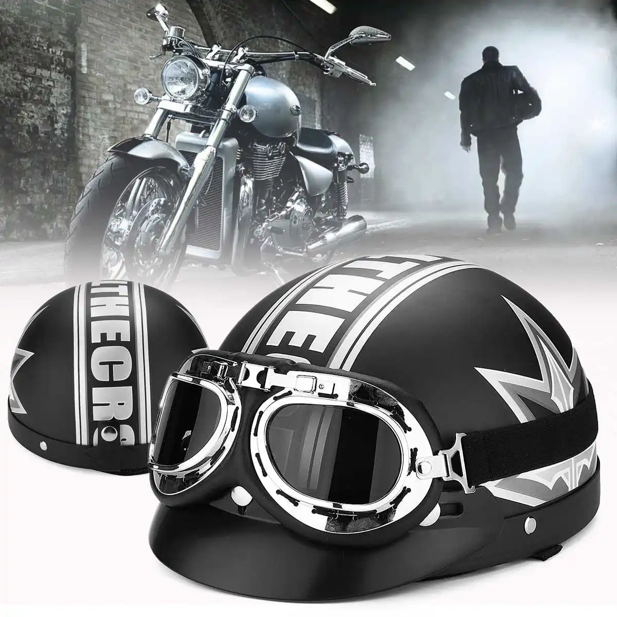 

Universal ABS Motorcycle Helmet Vintage Style Half Open Face Helmet Biker Scooter w/ Goggles Vintage/ Visor For Honda For Yamaha