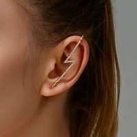 gold plated copper ear clip with zircon inlaid for women exaggerated piercing lightning ear hook new fashion ear bone clip gift