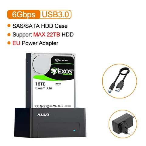 Док-станция для жесткого диска MAIWO SAS, 2,5/3,5 дюйма, 5 Гбит/с, с UASP, емкостью 22 ТБ, адаптер SATA-USB 3.0, считыватель корпуса для ПК