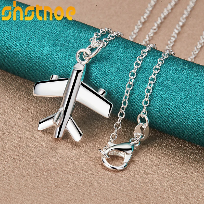 

925 Sterling Silver Aircraft Plane Pendant Necklace 16-30 Inch Chain For Women Party Engagement Wedding Fashion Charm Jewelry
