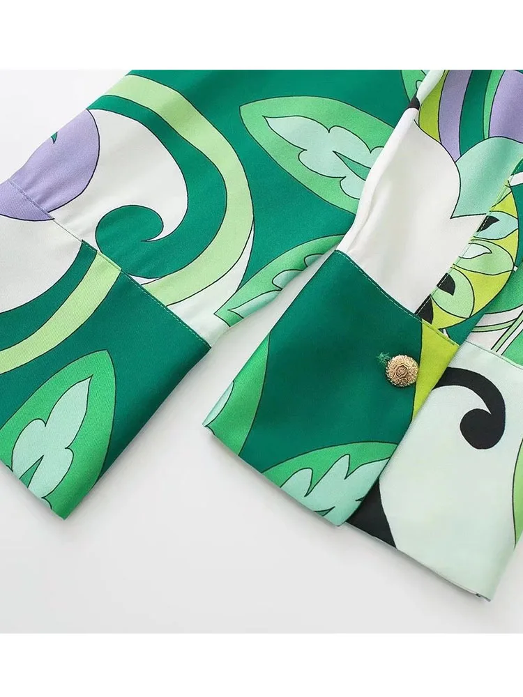 2022 Women Spring New Fashion Floral Print Loose Blouses Vintage Long Sleeve Button-up Female Shirts Blusas Chic Tops+skirt suit