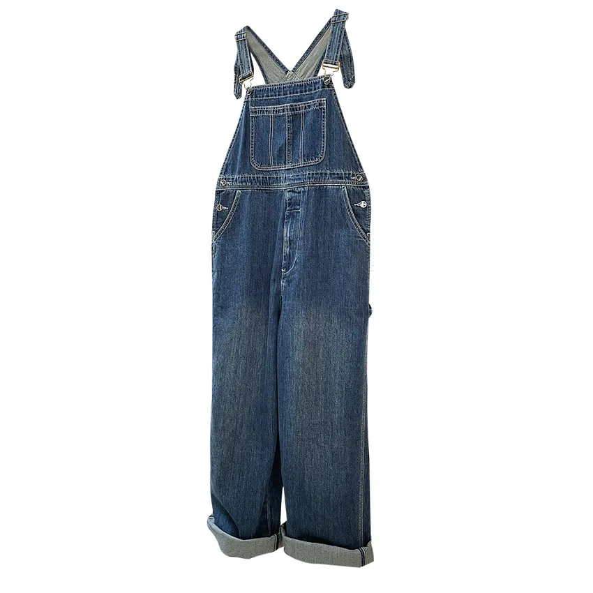 2022 Spring and Autumn Retro Tooling Denim Overalls Adjustable Shoulder Straps Loose Wide-Leg Casual Slim Trousers Women's Trend