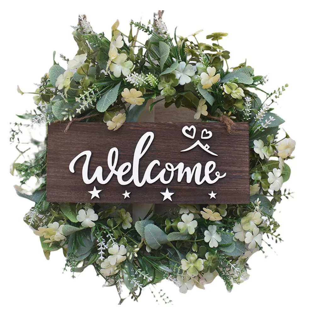 

Artificial Wreath,Store Shop Welcome Front Door Wreaths,Farmhouse Greenery Wreath With Flower For Party,Wedding Ornament