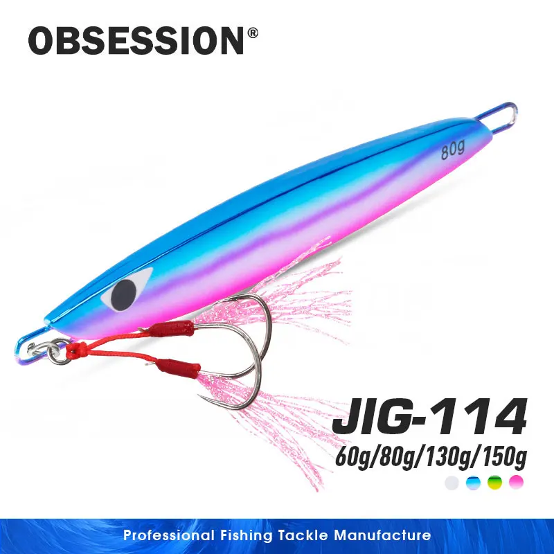 

OBSESSION 60g 80g 130g 150g Hard Metal Plating UV Glow Flat Shape Slow Pitch Sinking Jigging Saltwater Jig Fishing Lures Inchiku