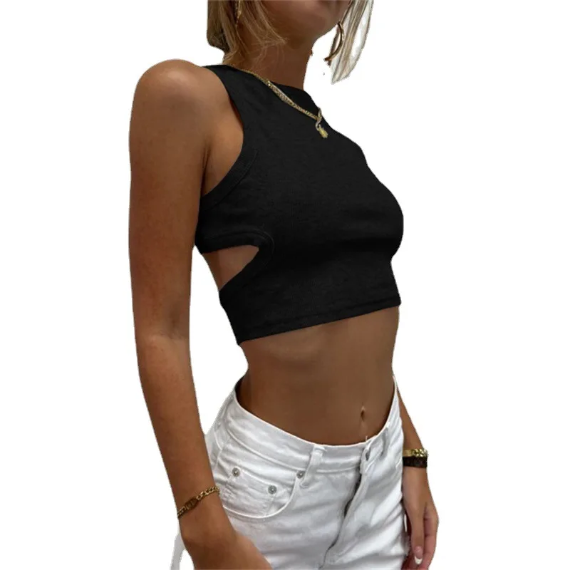Summer Women's Tops Fashion Small Pit Strip Tops Cropped Knitted Vests Solid Ultra-short Tank Top Camiseta Sin Mangas Mujer