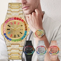 hip hop brand mens watches multicolor fashion watch for men calendar stainless square diamond clock casual quartz wristwatches