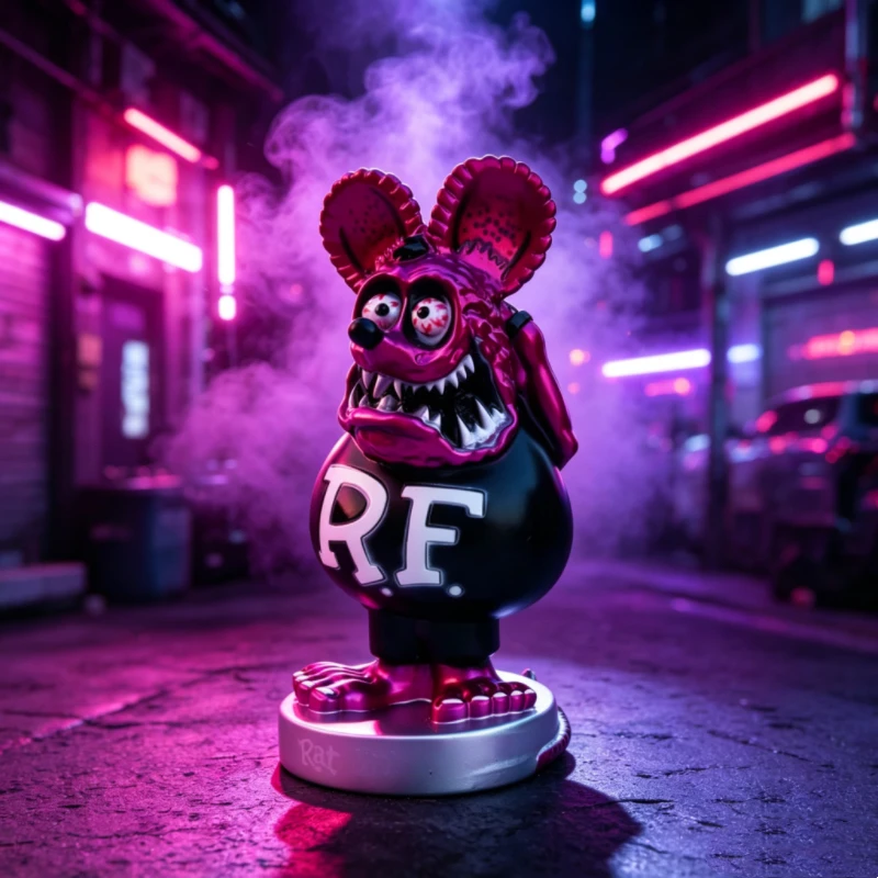 Фото Многоцветная фигурка Rat Fink, культовая фигура в стиле Hot Rod, вдохновленная Эдом Ротом, ретро-украшение для стола/автомобиля, идеальная для коллекции. №2