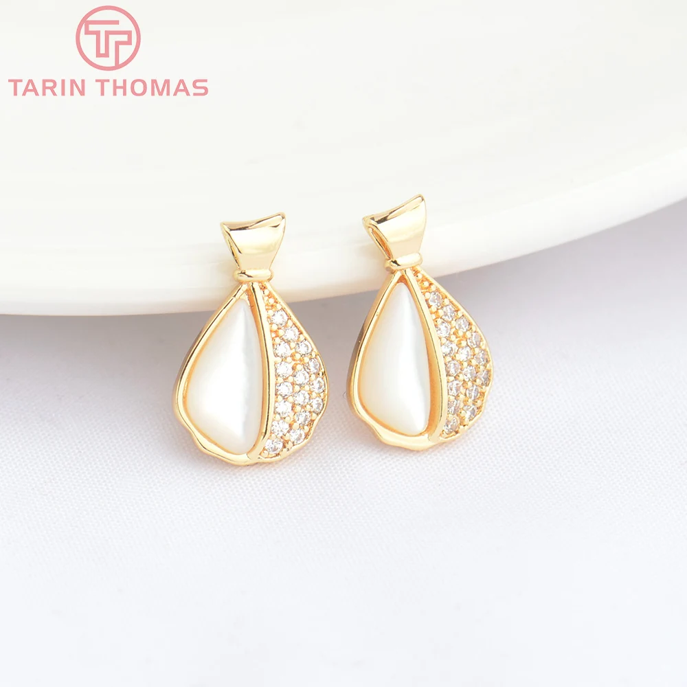 

(4790) 2PCS 9x14MM 24K Gold Color Brass with Zircon Shell Shape Pendants High Quality DIY Jewelry Making Findings Wholesale