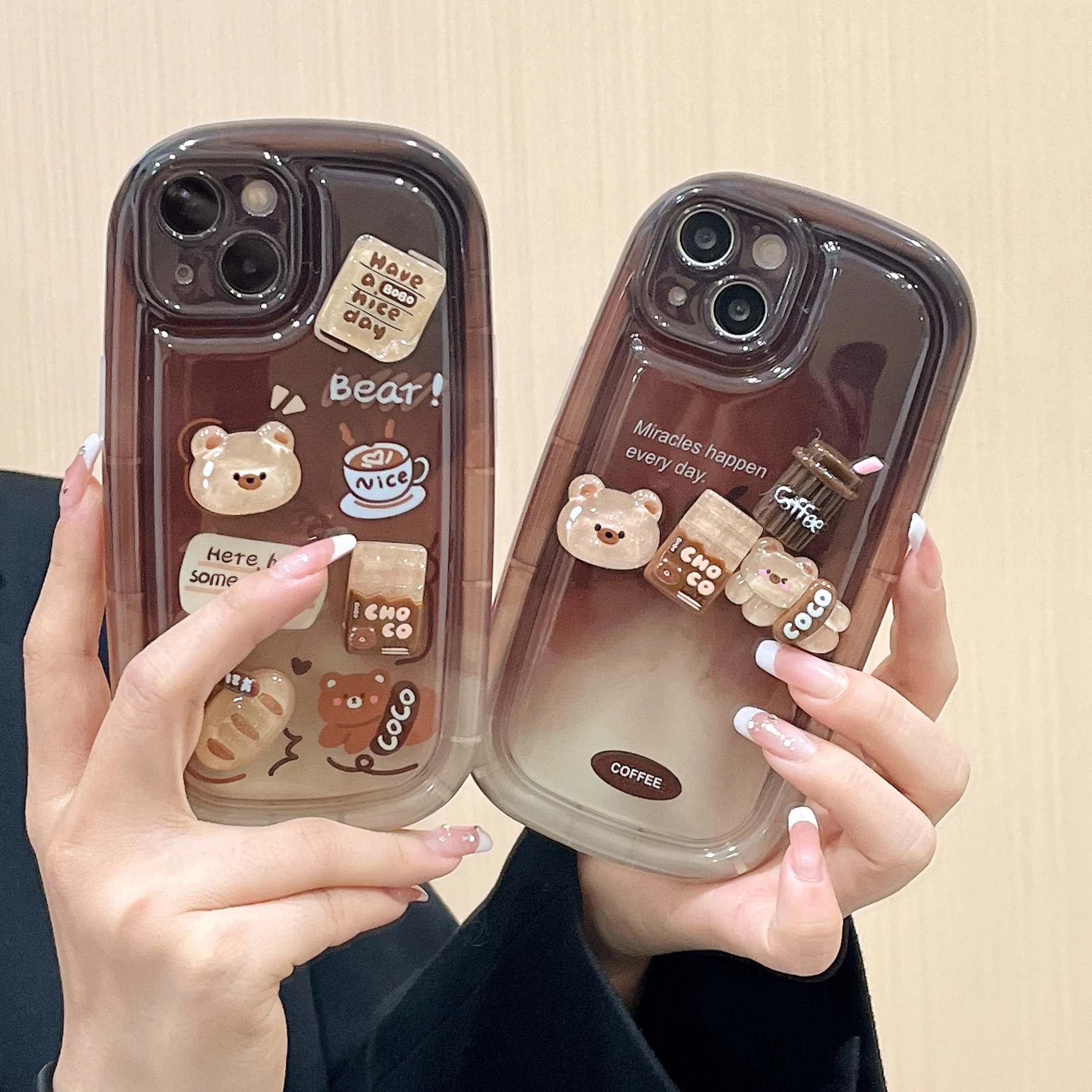 

3D Cartoon Coffee Bear Case for IPhone 14 13 12 11 Pro Max Protection Shockproof Anti-Scratch Fashion Lovely Cover Korea INS