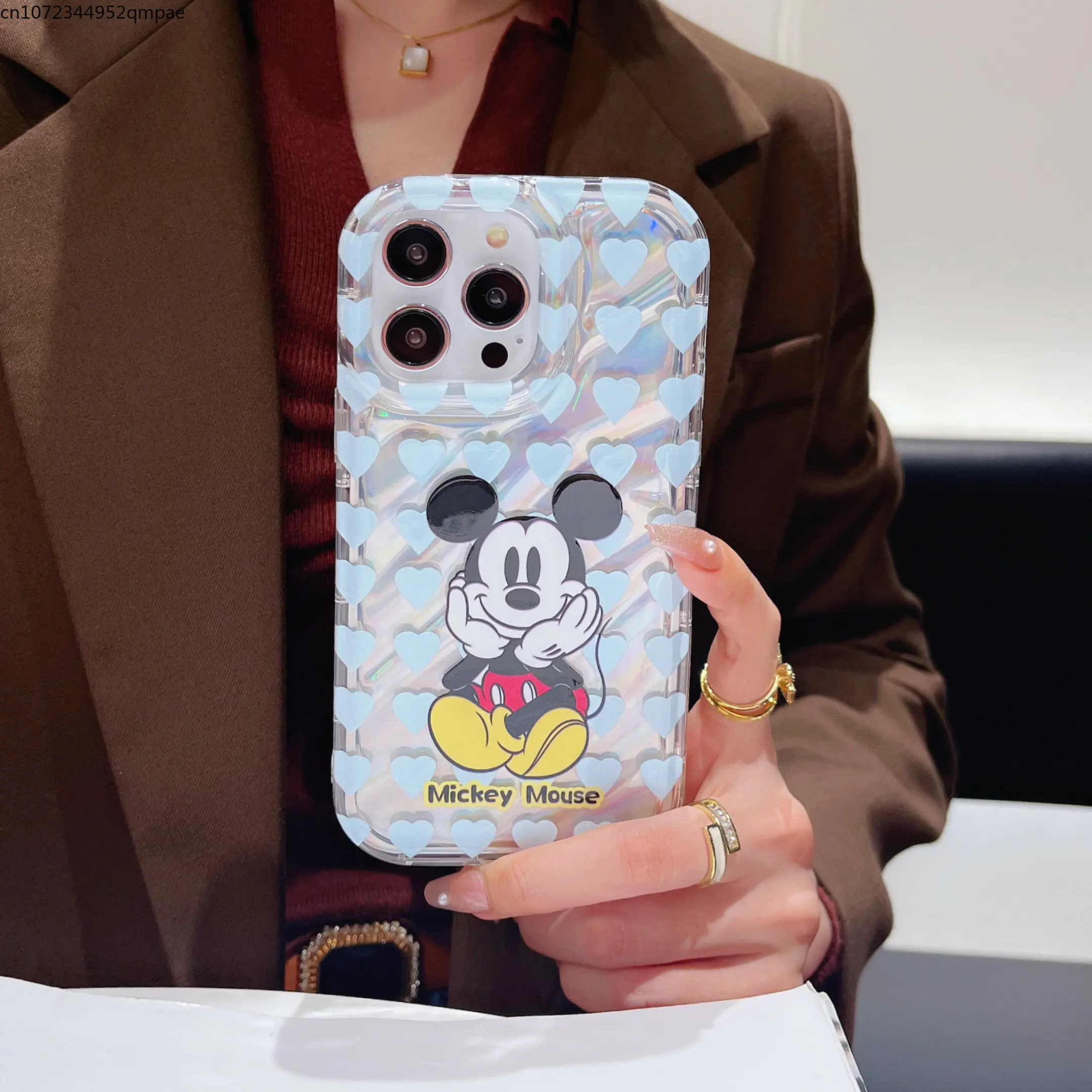 

Luxury Laser Disney Mickey Minnie Cartoon Phone Case for IPhone 14 13 12 11 Pro Max 14 Pro Couple Anti-drop Back Cover Gift