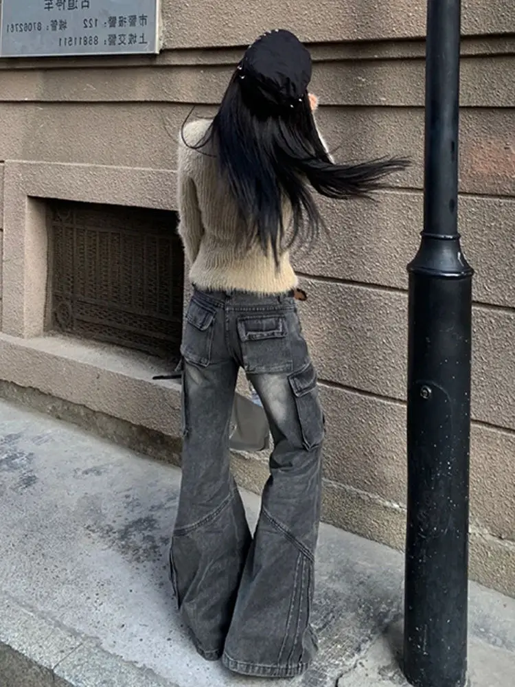 Брюки-карго женские джинсовые в стиле Харадзюку модные уличные штаны с боковыми