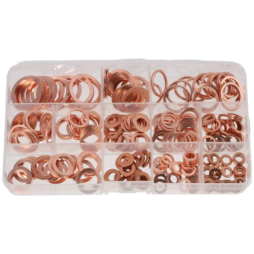 

280 шт., медные шайбы 12 размеров M5 M6 M8 M10 M12 M14 M16 M20, Метрические плоские шайбы, Ассортимент комплектов, Уплотнительные Шайбы