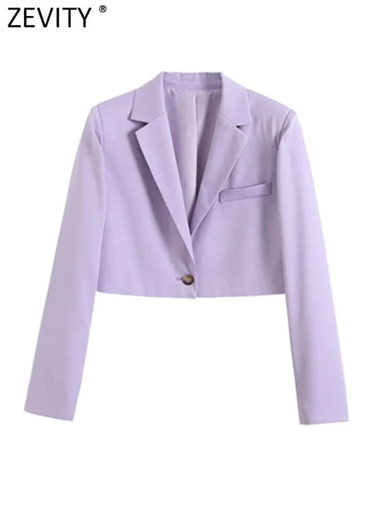 

ZEVITY Women Fashion Notched Collar Single Button Casual Short Blazer Coat Office Lady Chic Crop Suits Veste Femme CT1222