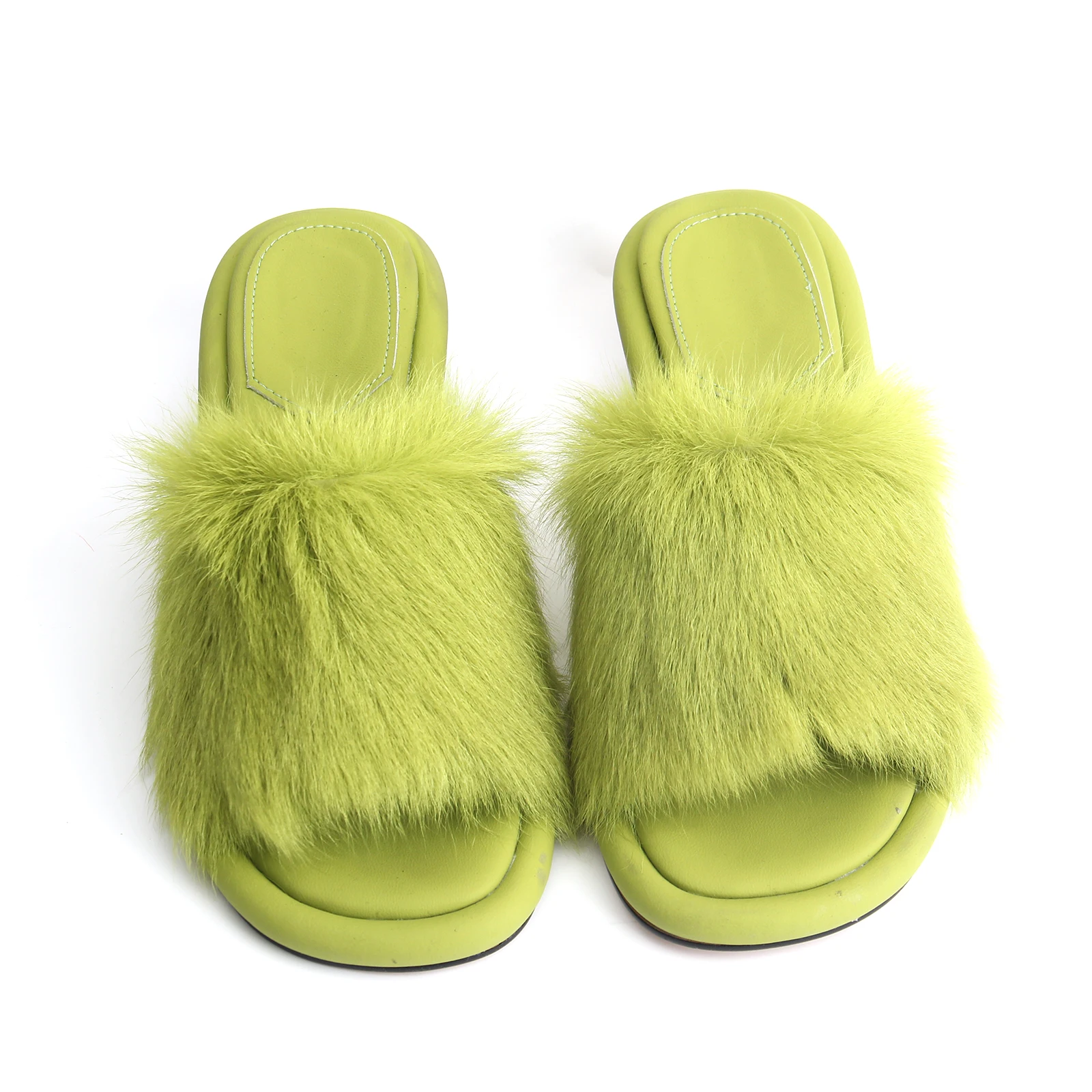 

Italian Luxury Brand Designer Leather Mink Sandals 2023 Summer New Mid-Heel Women's Sandals Fur And Mule Slippers