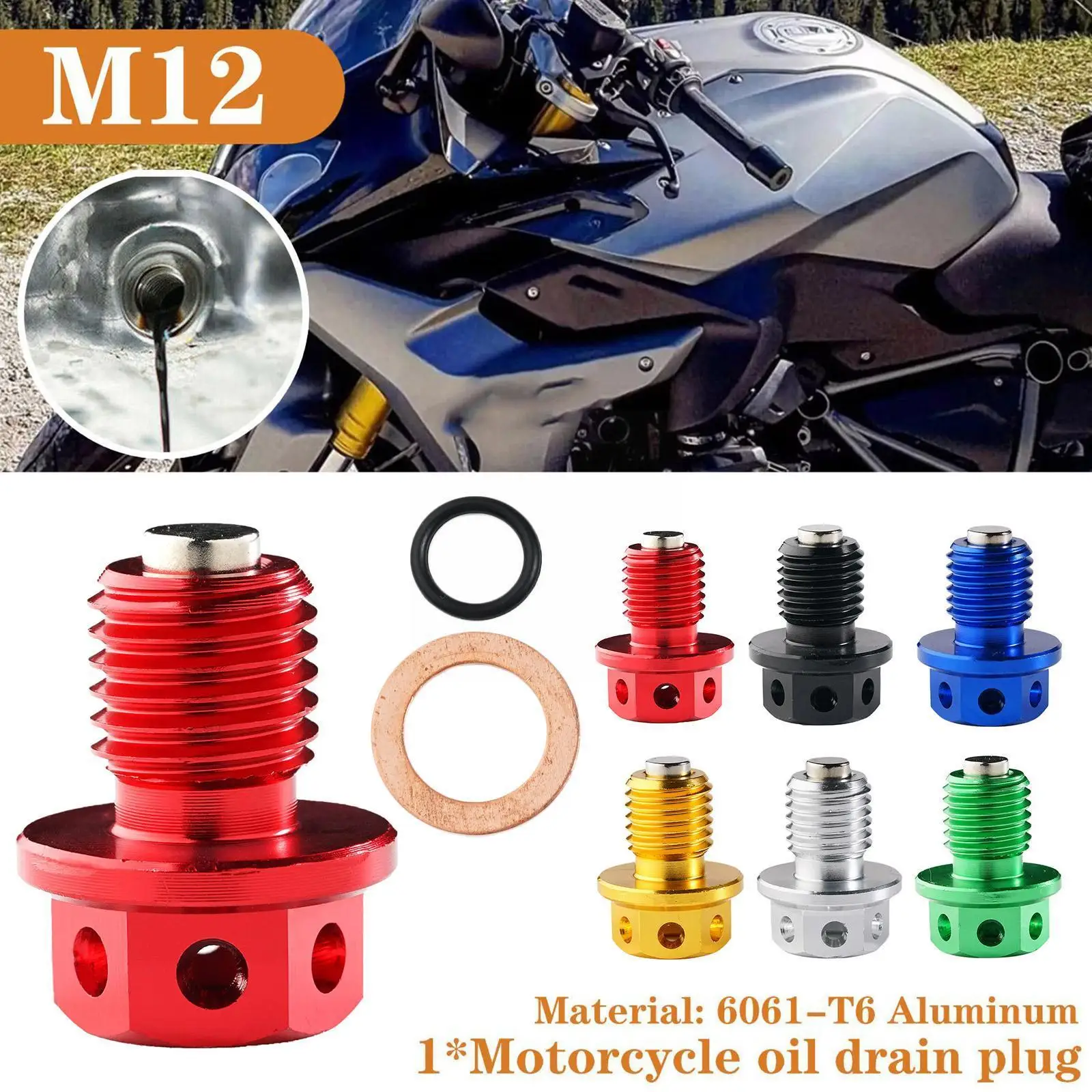 

Металлический магнитный сливной штекер для масляной кастрюли двигателя, болт с гайкой, винт M12 для Atv мотоцикла, мотокросса M12 X 15 мм, магнитны...