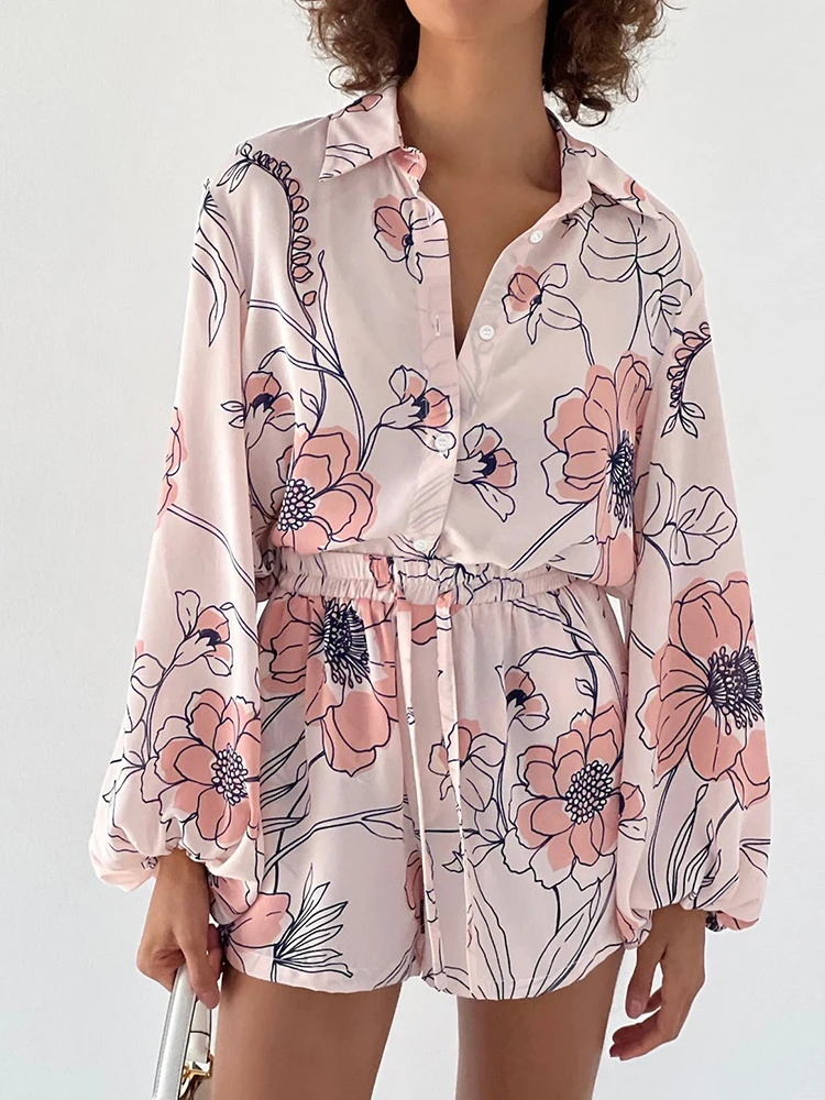 

Пижама с принтом Linad для женщин, комплект из 2 предметов, свободная Пижама с рукавами-фонариками, женские повседневные Костюмы с шортами, летняя мода 2023