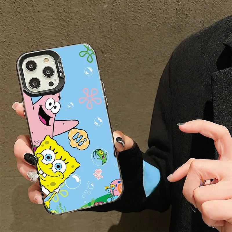 Фото Милый аниме-чехол с Спанч Бобом и Патриком для iPhone 11 12 13 14 15 16 17 Pro Max Plus, с синим фоном морского дна, ударопрочный. №5
