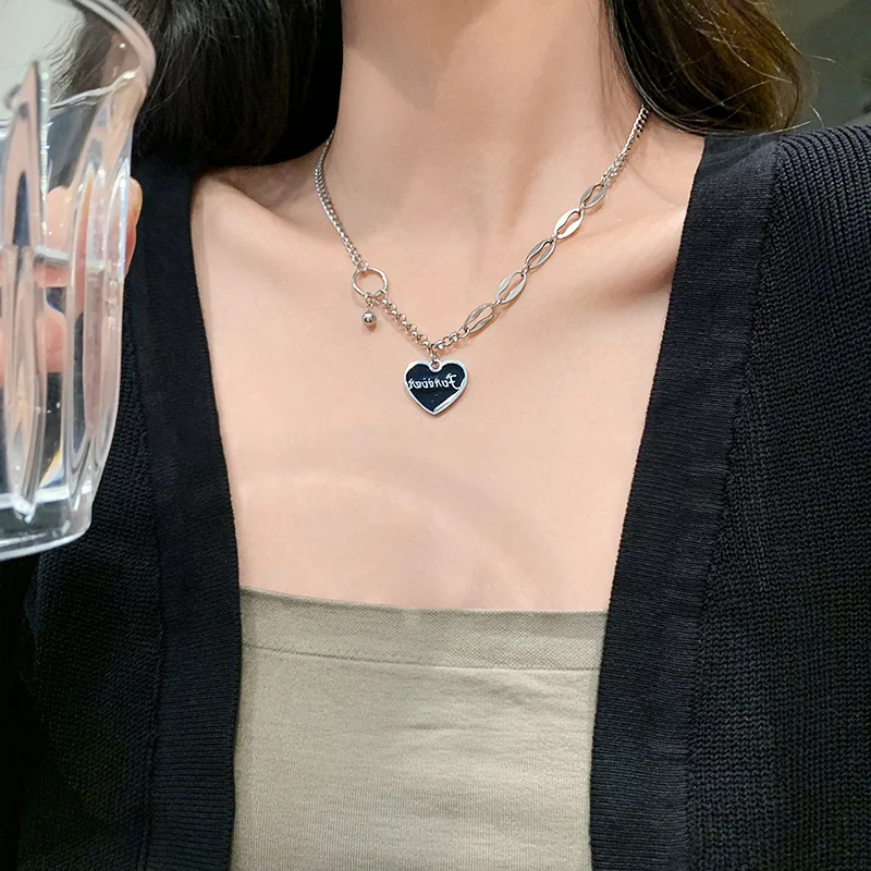 

Heart Shape Splicing Stainless Steel y2k Gothic Style Necklaces For Women Hanging Chain Choker Fashions Girls Jewelry Gifts