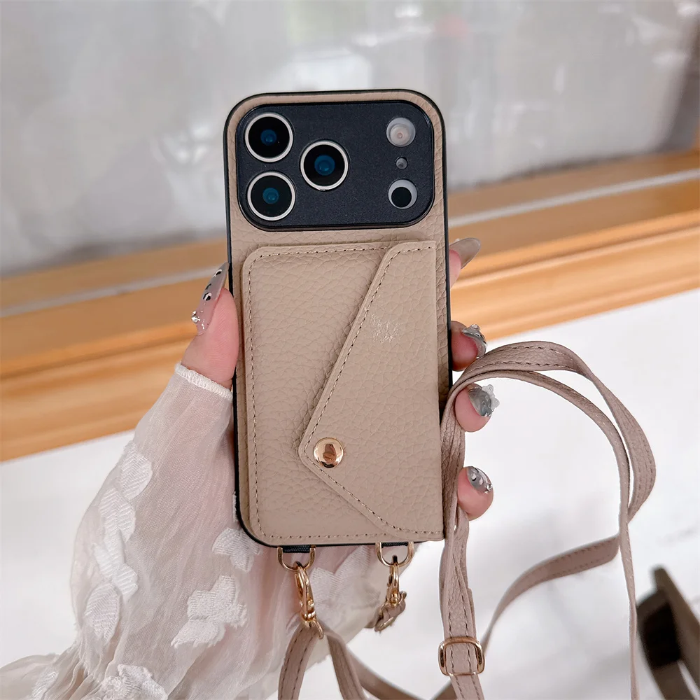 Фото Чехол-кошелек через плечо для iPhone 17 Air 16E 15 14 13 12 11 Pro Max XR XS 8 7 Plus с ремешком-шнурком, кожаный чехол-накладка №1