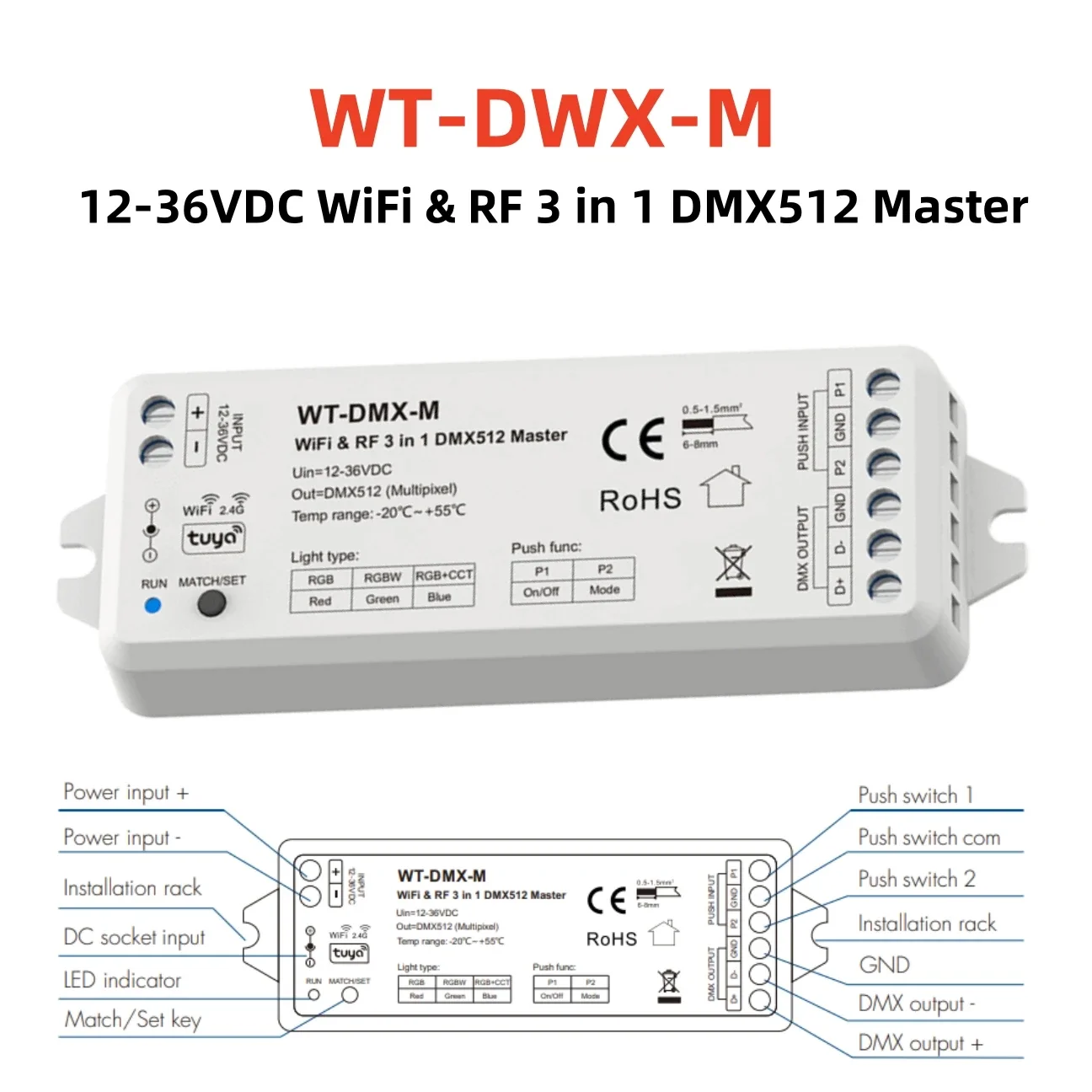WiFi & RF 3-в-1 DMX512 Master DC12-36V RGB RGBW RGBCCT Pixel Multip Dynamic стандартные протоколы для Google Alexa Smart